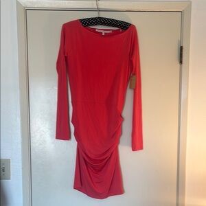 RACHEL Rachel Roy Red Ruched Long Sleeve Bodycon Dress